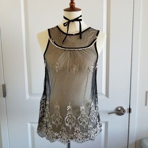 Monteau Mesh Embroidered Sleeveless Blouse